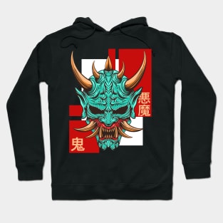 oni mask red green white girl samurai Hoodie